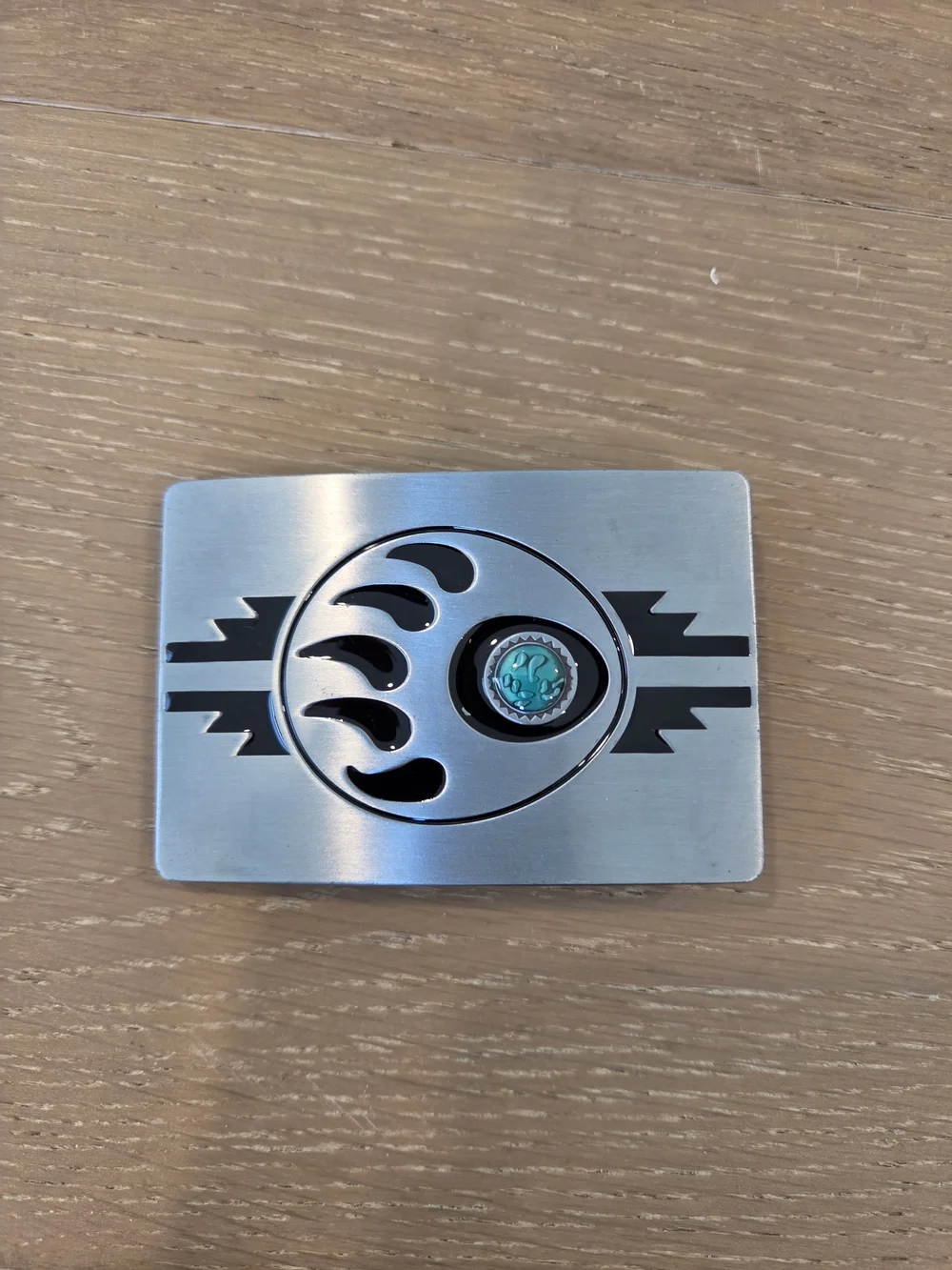 Western Bear Paw Turquoise Color Inlay Silver Tone Belt Buckle